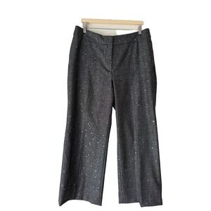 Chico's 2.5R Menswear Sequin Plaid Wide Leg Dress Pants Black White NWT Size 14R